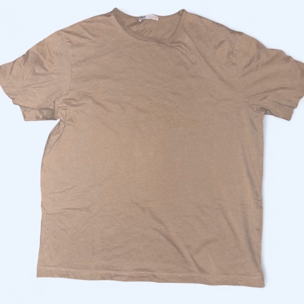 ZARA Women’s Khaki Neutral Short Sleeve Tee Shirt - Size Medium